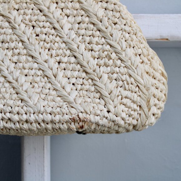 Vintage 50s / 60s Cream Raffia Woven Gold Accent Metal Cocktail Party Handbag - Picture 4 of 6